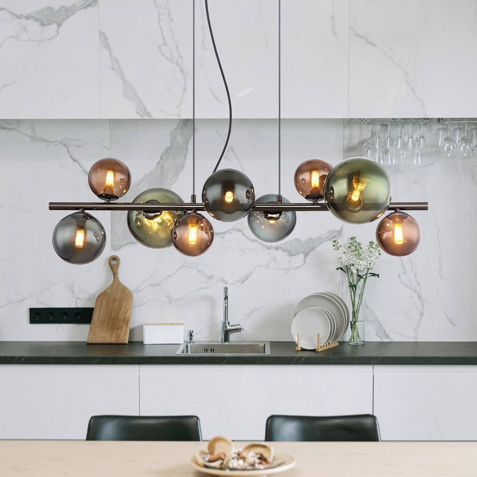 Globo Lámpara colgante Riha, Negro, Salón / Comedor, Vidrio, Lámpara colgante