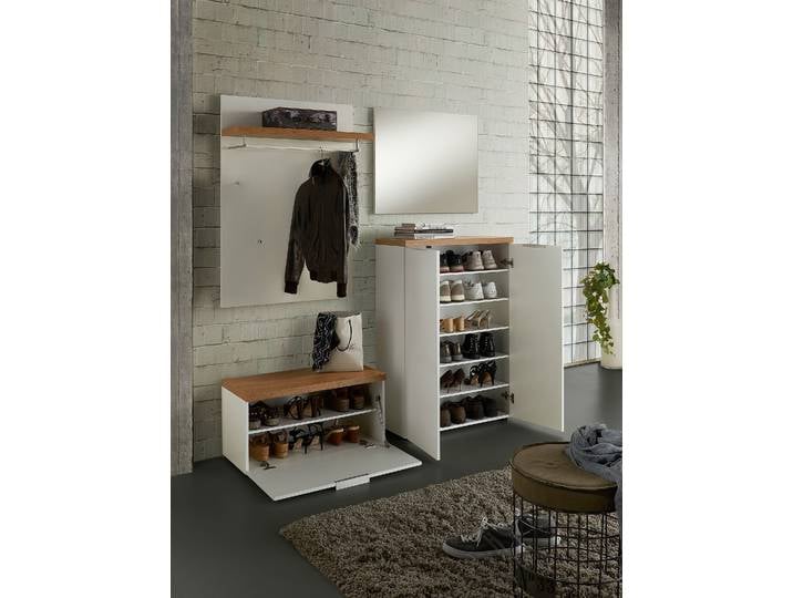 Commode à chaussures 80cm Blanc/Blanc brillant