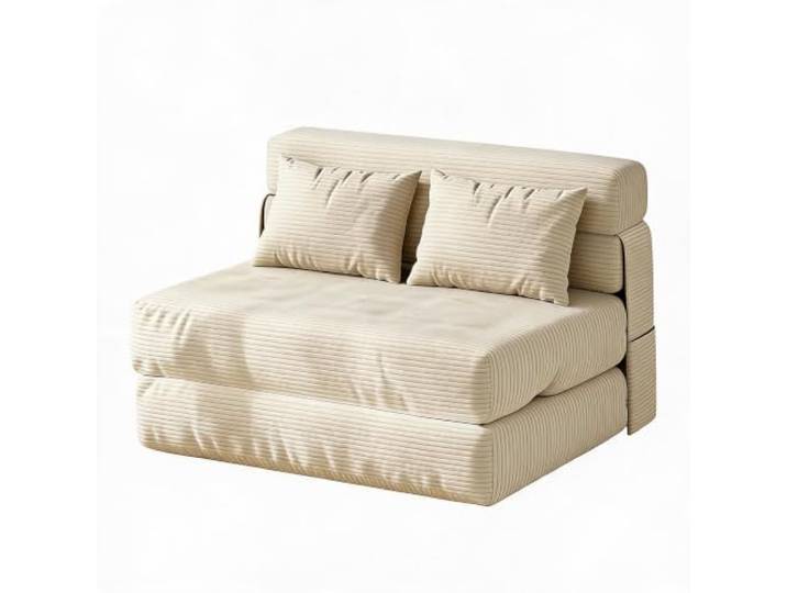 Litake 4-in-1 Klappsofa-Bett – Umwandelbare mit Gästecouch Kissen Beige 4-in-1 Klappsofa & Liegesessel Samtweichem Cordbezug & abnehmbarem Bezug, Multifunktionales Klappsofa-Bett 102x76x61 cm
