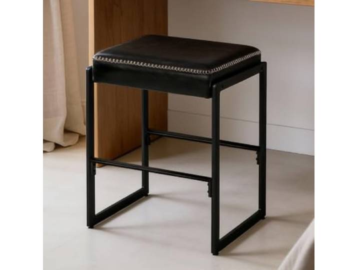 IDEALHOUSE Mid-Century Barhocker 2er-Set, 66 cm Wasserabweisendes PU-Leder Gepolstert Mit Steppnaht, Stabile Stahl-Fußstütze – Für Kücheninsel, Homebar & Esszimmer Schwarz