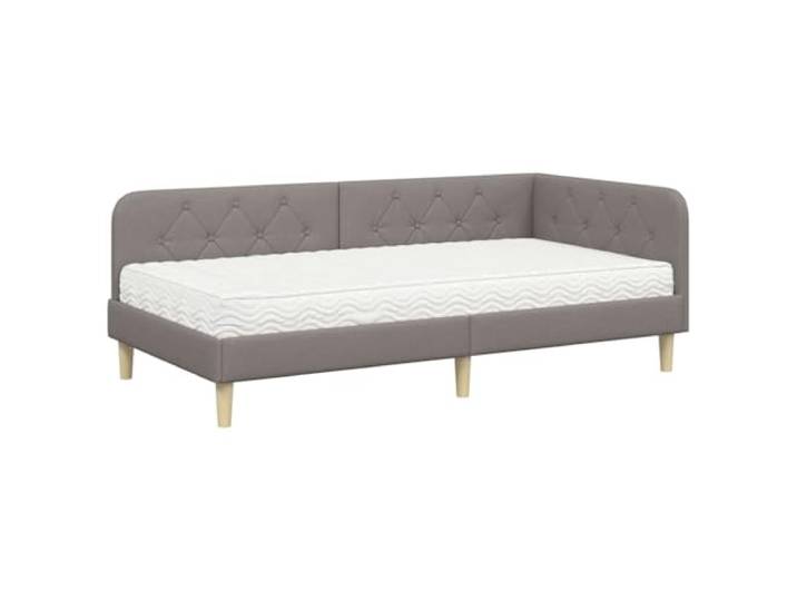 PUGYNBK Eck-Bettgestell Taupé 100 x 200 cm Fester Lattenrost, Schaumstoffmatratze, langlebiges Polyester, L-Design, Reinigung mit trockenem Tuch