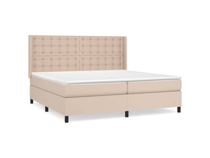 KKgypkn Boxspringbett mit Taschenfederkernmatratze 200x200 cm, Kunstleder Cappuccino-Braun, höhenverstellbares Kopfteil, mittelharte Stützkraft für erholsamen Schlaf
