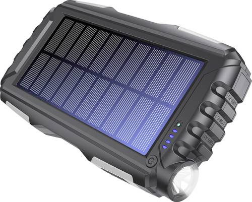 Denver PSO-20010 MK2 Solar Powerbank 20000 mAh Anthrazit Taschenlampe, Statusanzeige