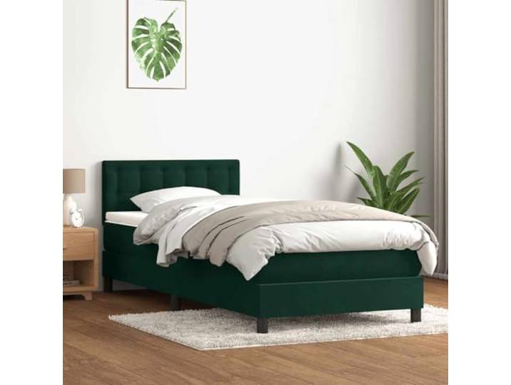 RJPLMFV Lattenrost und Matratze, Velours, Dunkelgrün, 80 x 220 cm Kopfteil höhenverstellbar, Taschenfedern, abnehmbare Matratzenauflage, waschbar