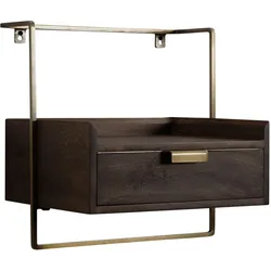 NACHTTISCH Mango Massivholz Wandmontage Schublade Boxspringbett, Braun 44x35x45 cm