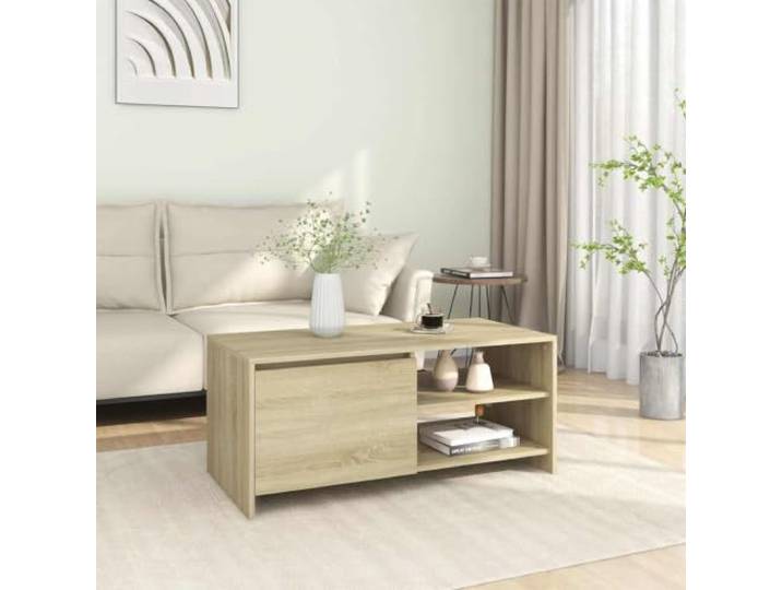 Couchtisch Sonoma-Eiche 102x50x45 cm Holzwerkstoff mit Ablage und Fach Stauraum mit Tür, pflegeleichte Oberfläche, modernes Design, robuste Verarbeitung