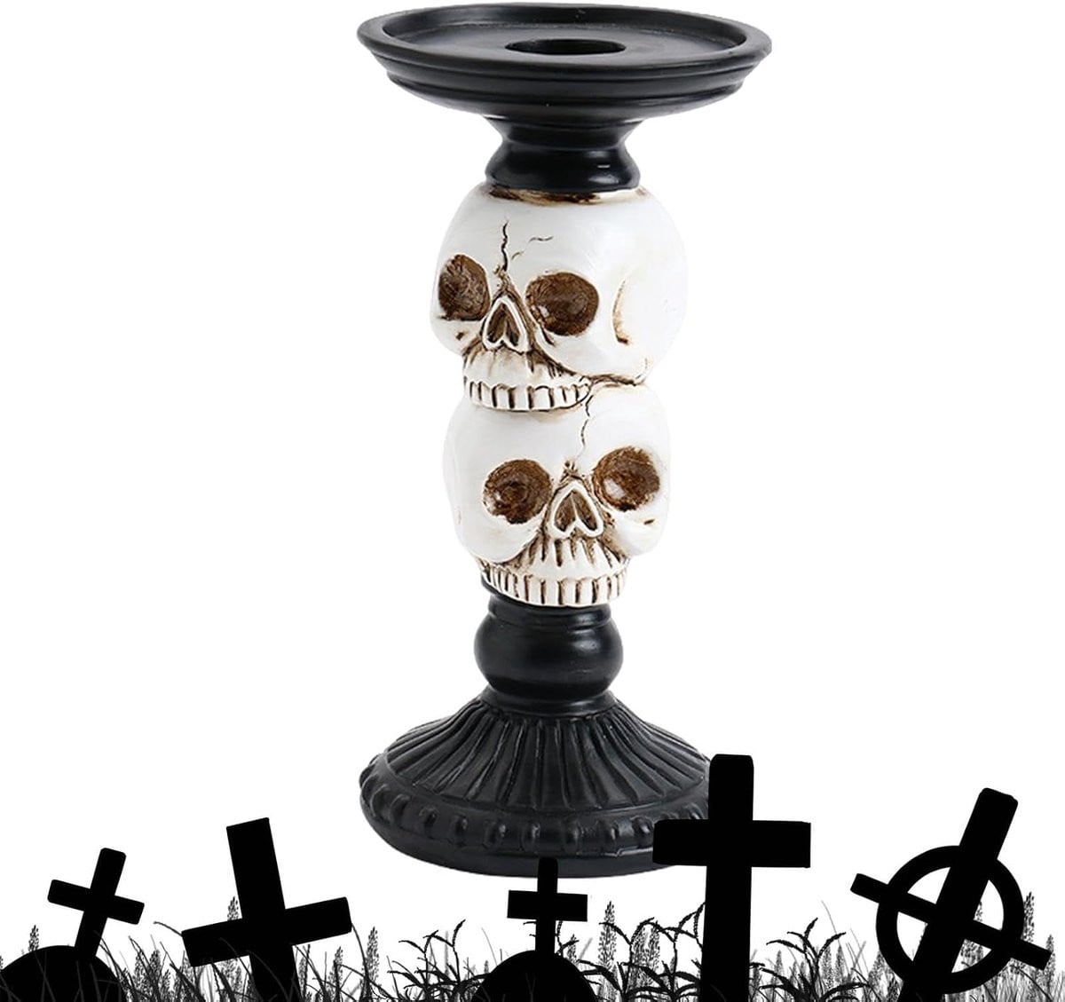 Wit Kaarsenhouder Schedel voor Tealights en Taperkaarsen - Hoogte: 18,5 cm