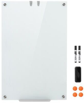 Costway 36 x 24 Inches Glass Whiteboard with Eraser and Removable Tray