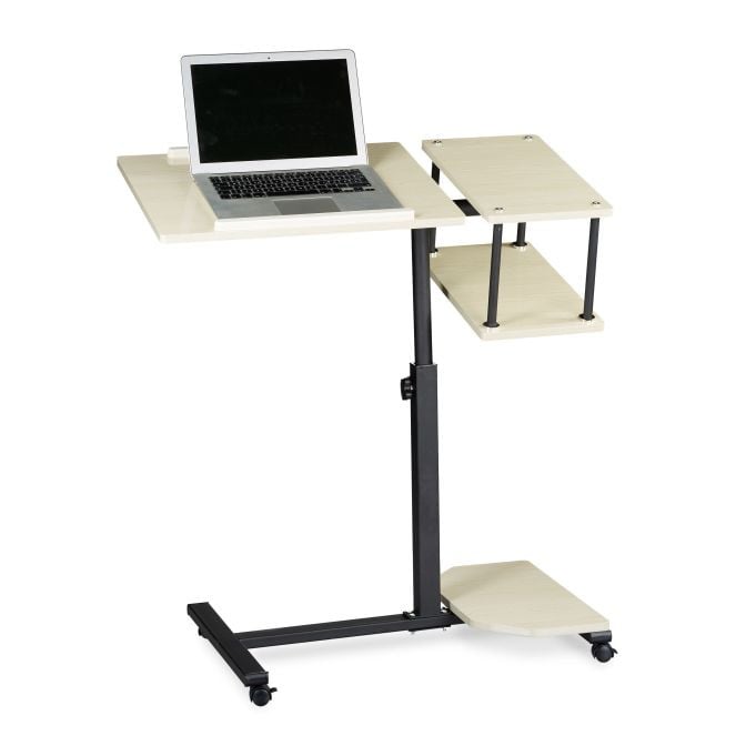 Relaxdays Laptoptafel op wieltjes, XL, verstelbaar en kantelbaar, met 2 extra oppervlaktes en anti-slipbalkjes, beige