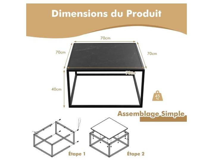GIANTEX Table Basse à Café Table Carrée Salon Cadre en Acier pulvérisé Panneau de Particules mosaïque Noire