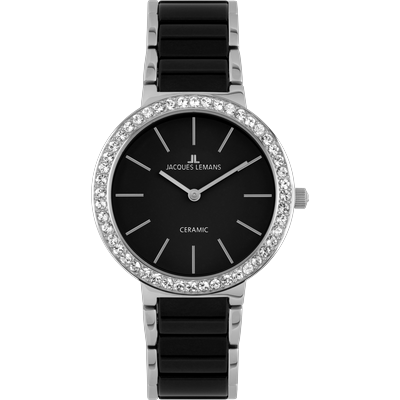 Quarzuhr JACQUES LEMANS "Monaco", schwarz (schwarz, schwarz, silberfarben), Armbanduhren, Damen, Quarzuhr, Armbanduhr, Damenuhr, Keramik, analog