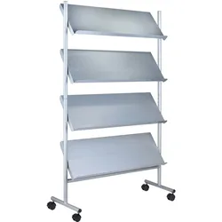 Prospektregal mit Rollen LINCOLN, Metall, 16x A4, silber 4 | 16x A4, Stahl, Kunststoff