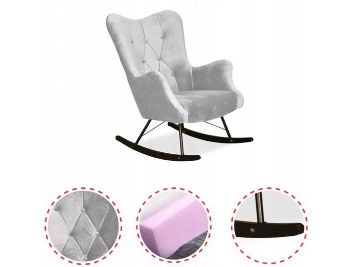 Family Meble Sessel Family Meble Luna Royal 26 Schaukel-Ohrensessel aus Velours Hellgrau 7