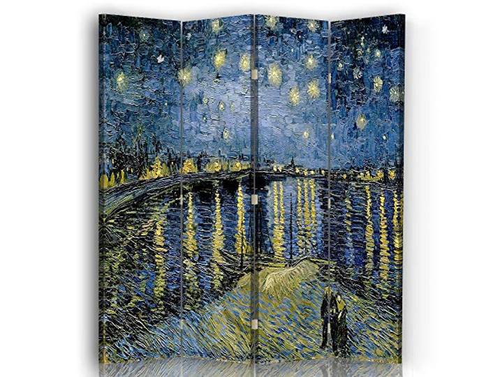 Legendarte - Paravant, Raumteiler Sternennacht über der Rhone - Vincent Van Gogh - Dekorativer Raumtrenner cm. 145x170 (4 x)