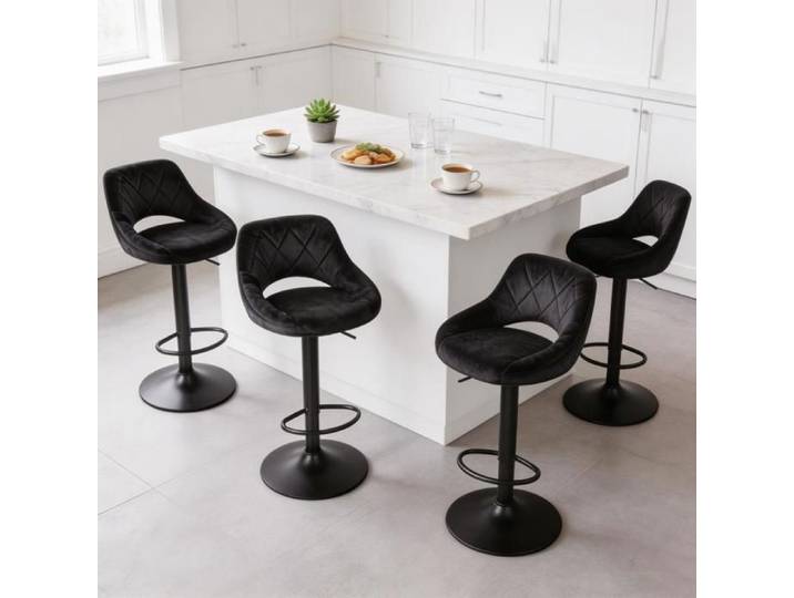 Chleby Lot de 4 Tabouret de Bar Noir Rembourrées en Velours Tabouret de Cuisine bistro Rotatif à 360 ° Réglable en Hauteur 55-75