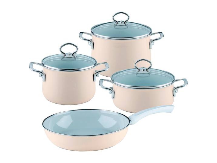 Riess Kochtopfset, Beige, Metall, 7-teilig, 16 cm,20 cm, 2 L,4 L,2 L, rund, 28.5x24x48.5 cm, rostfrei, hitzebeständig, geschmacksneutral,backofengeeignet, Kochen, Töpfe, Topfsets