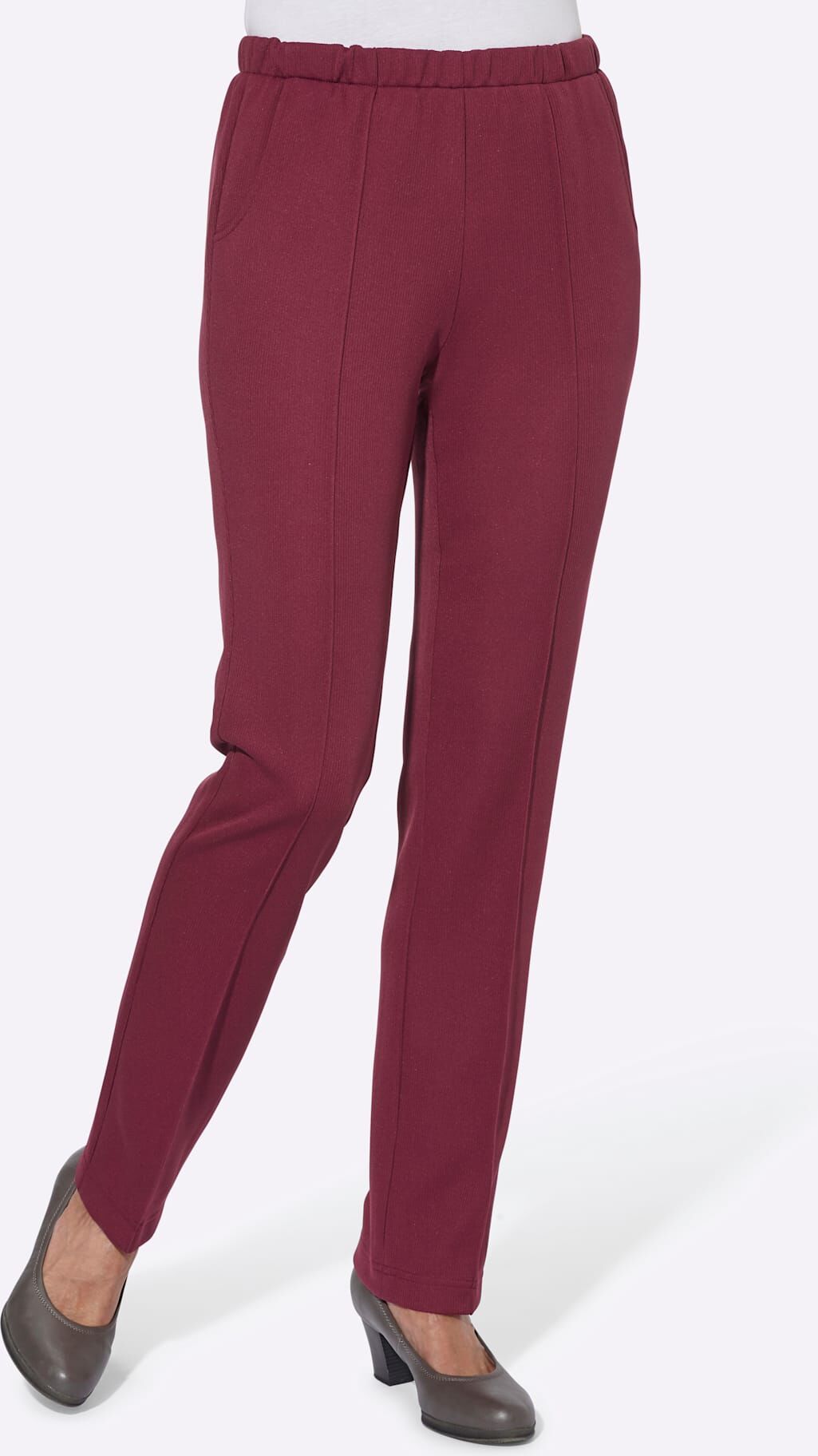 Jerseyhose CLASSIC BASICS, Damen, Gr. 205, Extrakurzgrössen, rot (bordeaux), 100% Polyester, unifarben, lang, Hosen Jerseyhose bordeaux 205, Extrakurzgrössen
