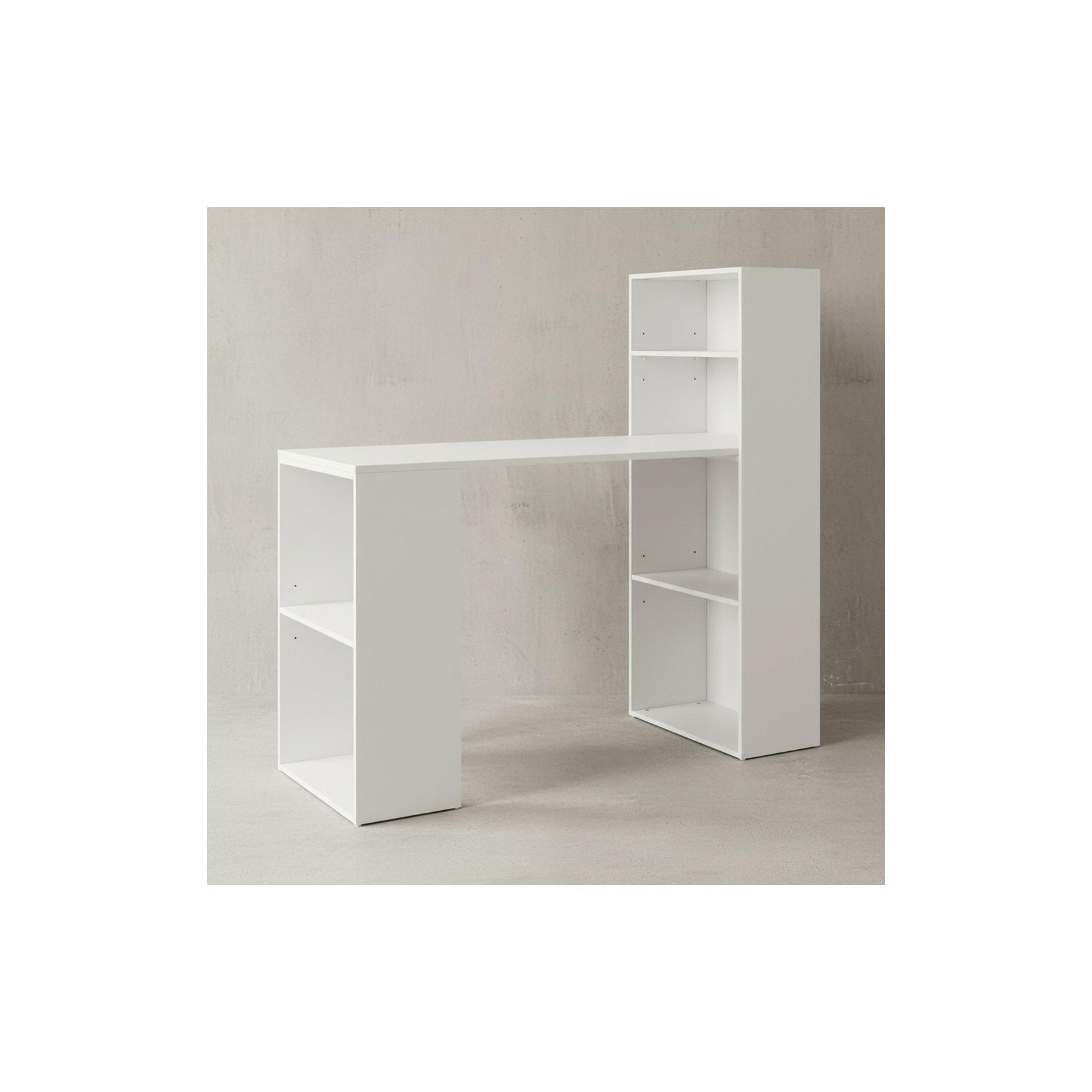 KADIMA DESIGN Schreibtisch mit Regal BRENTA: 120x120x53 cm, Spanplatte, variable Regalhöhen – Weiß matt, modern & platzsparend