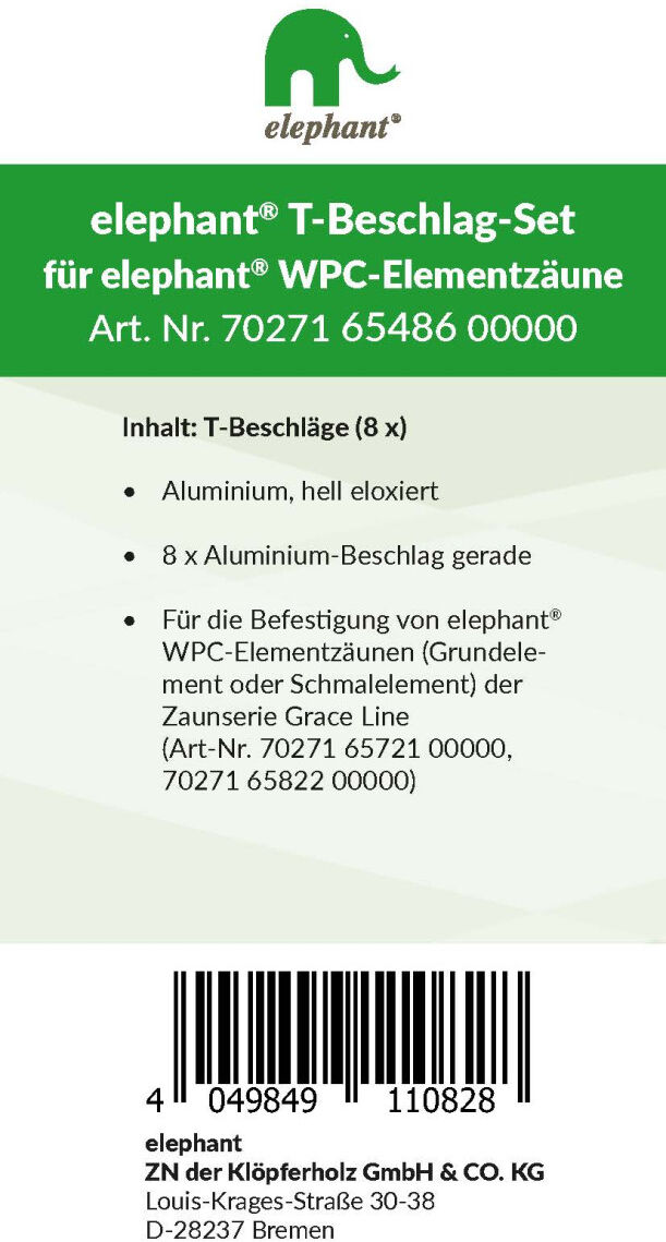 elephant T-Beschlagset Grace Line Grund-/Schmalelement eloxiert 8 Stück