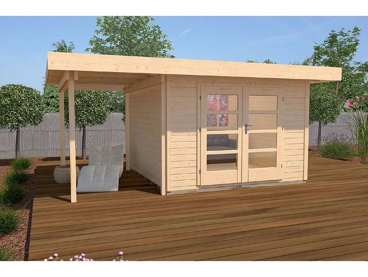 Weka Designhaus 126 A mit Verglaster Türe und Anbau 4 × 3.4 m
