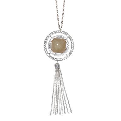 Lange Kette FIRETTI "Schmuck Geschenk Opal-Look Tassel Y-Kette", metallfarben, beige, Halsketten, Damen, Kunststoff Metall, L: 90, Kunststoff, Metall