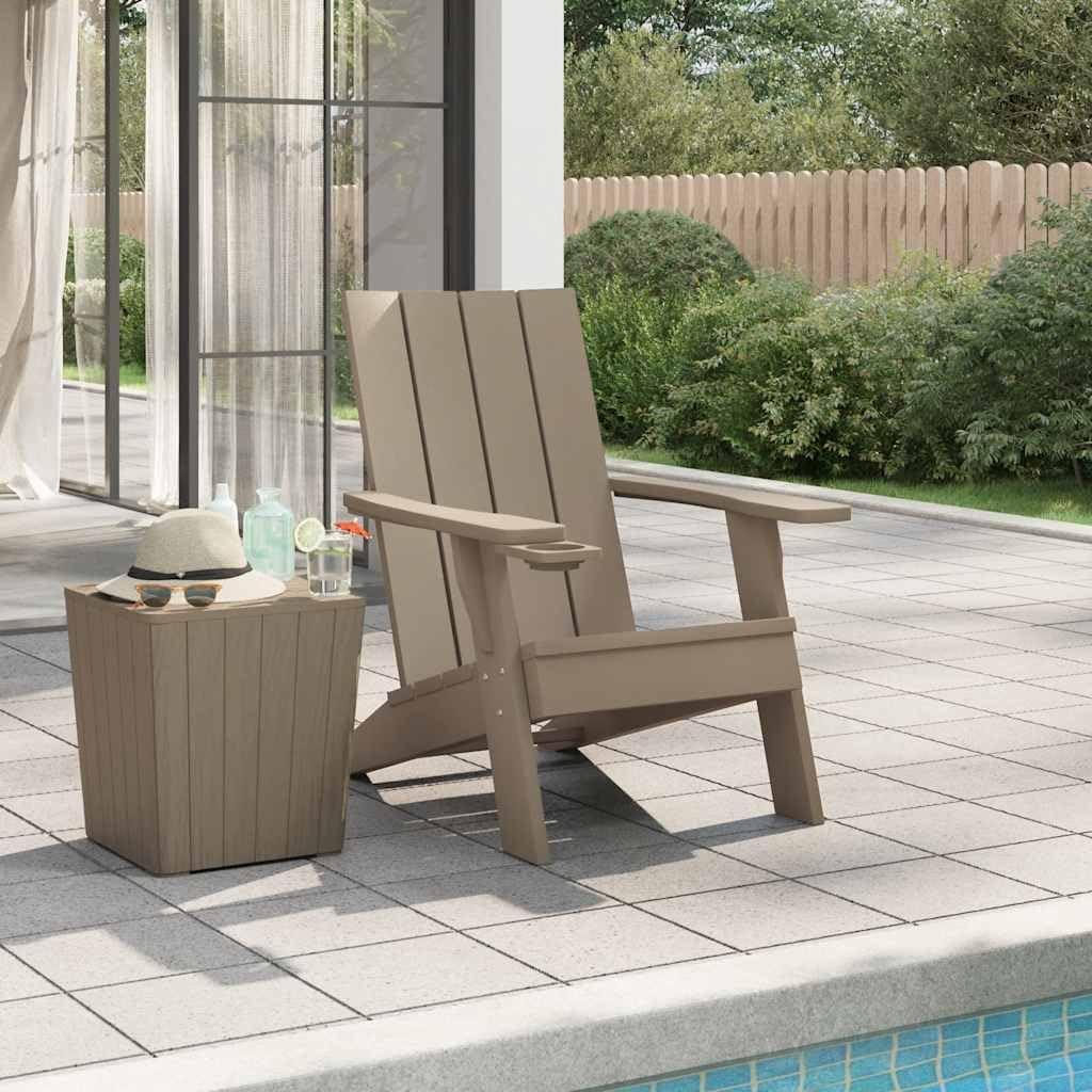Hellbrauner Adirondack-Gartenstuhl aus Polypropylen, 75x88,5x89,5 cm | Ergonomische Sitzfläche, geneigte Rückenlehne, breite Armlehnen, Getränkehalter, Holz-Optik
