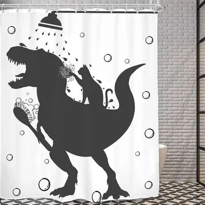 Inspire Daily Merch Creative Funny Cat Riding Dinosaur Shower Curtain Ocean Sea Waves Polyester Bathroom Decor With Hook 120x180cm 5