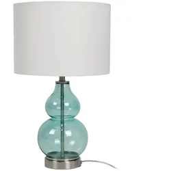 Relaxdays Tischlampe Glasfuß & Stoffschirm Weiß,Blau,Silber