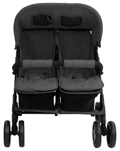 Zwillingskinderwagen Dunkelgrau Geschwisterwagen Klappbar Stahlrahmen für 1-2 Kinder bis 15 kg pro Sitzplatz 80x96x104 cm