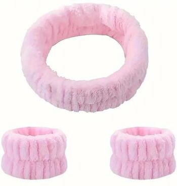 Uplifted Trends High Elastic Makeup Belt Facial Cleanser Bracelet Set For Skincare And Facial Mask Use pink