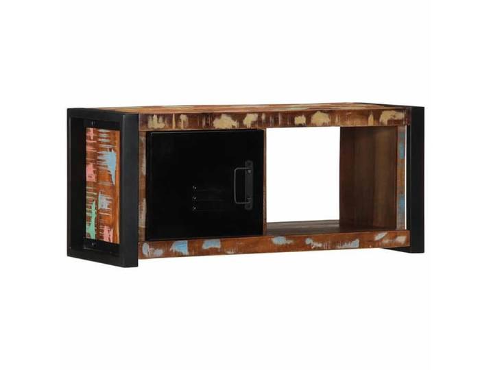 Meuble TV en bois massif - VIDAXL - 80x30x35 cm - Bois de récupération - Noir et marron - 1 porte - Compartiment ouvert
