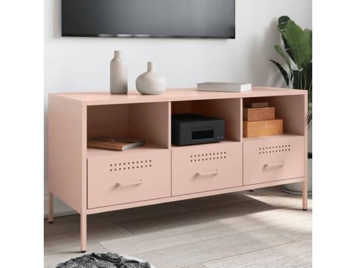 HEFZGDB Industrie-Stil TV-Schrank Rosa 100,5x39x50,5 cm aus robustem Stahl mit reichlich Stauraum und verstellbaren Stellfüßen für Wohnzimmer