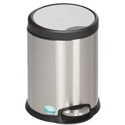 PROREGAL Robuster Tretabfallsammler mit Fußpedal | Gedämpftes Schließen | 5 Liter, HxBxT 23x21,5x26cm | Edelstahl | Silber | Mülleimer Abfalleimer