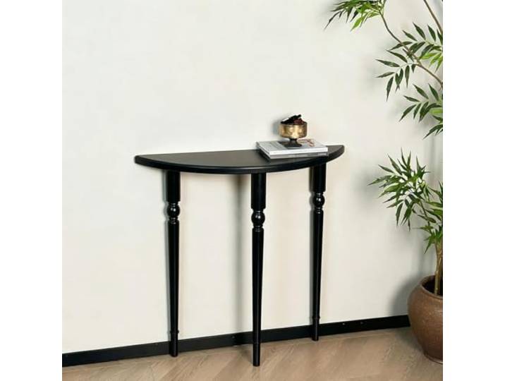 Halbrund Konsolentisch Massivholz Wandtisch Flur Schmaler Beistelltisch Eingangstisch Standfeste Konstruktion aus Holz mit einfacher Montage für Flur Wohnzimmer(Black,47.2*31.5in/L120*80cm)