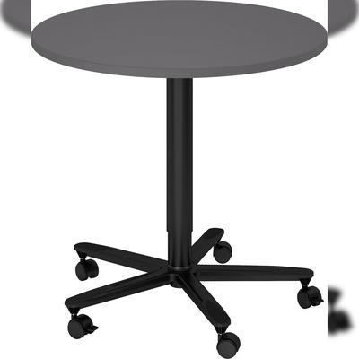 bümö Säulenhubtisch höhenverstellbar, Stehtisch Büro, Bistrotisch rund 80 x 80 cm - Besprechungstisch graphit, Stehtisch Holz-Platte, Säule aus