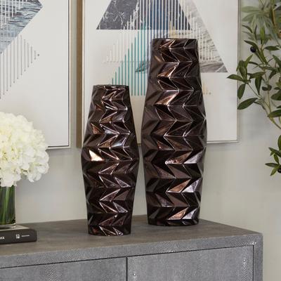 ARCILLA ELEMENTAL Modern Aluminum Metal Geometric Vase (Set of 2) - Silver, Gold, Black