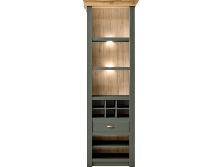 Regal HOME AFFAIRE Cambridge, Standregal im Landhausstil, Mehrzweckschrank, Hochschrank , grün, B:68cm H:207cm T:45cm, Holzwerkstoff, Regale, Regal, schöne Kranzoptik, messingfarbene Metallgriffe, 207 cm hoch