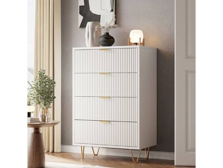 Commode à 4 tiroirs - LEWW - Design scandinave - Commode De Chambre armoire - 60x34x91 cm - Blanc
