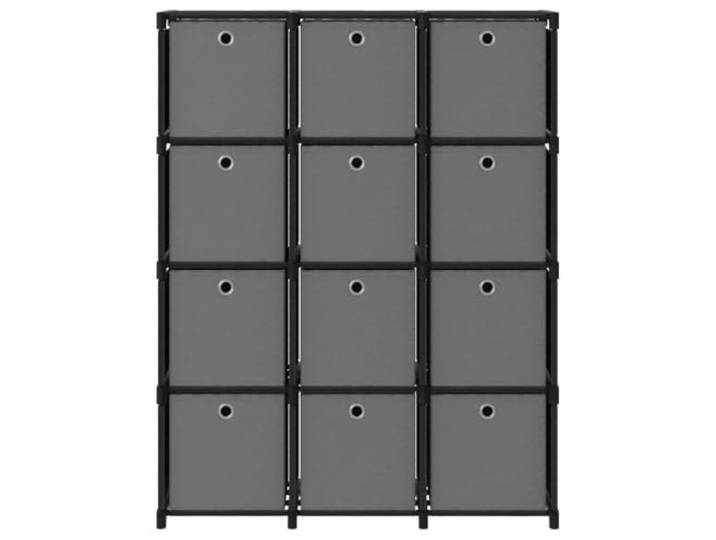KGHERMDF Würfelregal mit 12 Stoffboxen Schwarz 103x30x141 cm Stahlrahmen, Freistehend, Leicht Umstellbar, Für Bücher Und Deko