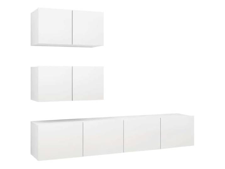LKJephalotrop 4-TLG. TV-Schrank-Set Hängend Weiß Holzwerkstoff Wandhängendes Lowboard-Ensemble für Wohnzimmer und Schlafzimmer, bietet geräumigen Stauraum für Medien und Zeitschriften.