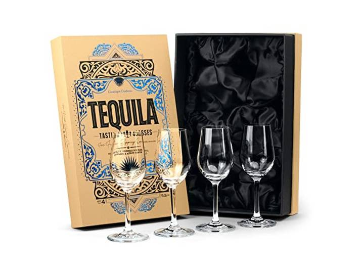 GLASSIQUE CADEAU Kristall Tequila Verkostungs Gläser 4er Set 160 ml Tasting und Nosing Gläser für Joven, Reposado, Anejo Tequila, Schnapps, Aromatische Spirituosen, Likör