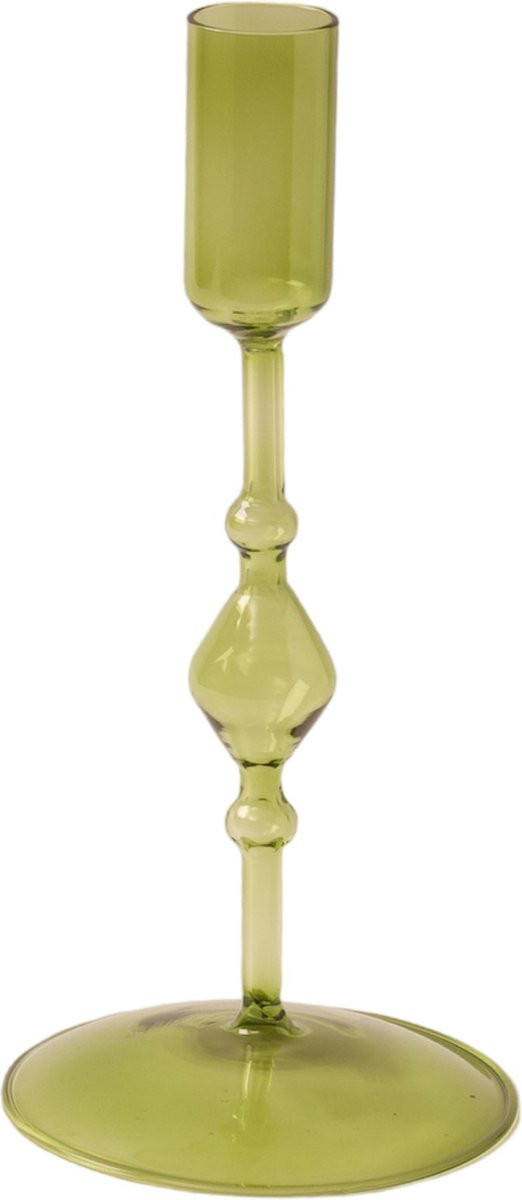 WinQ! Glaskandelaar Groen voor Dinerkaarsen B/D/H: 10 x 10 x 22 cm