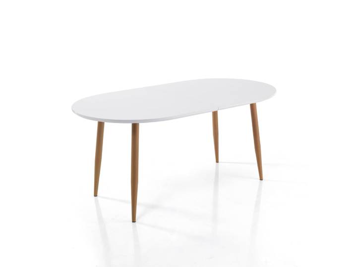 Table extensible aspect bois laqué blanc, h.75 x p.90 x l.160 cm