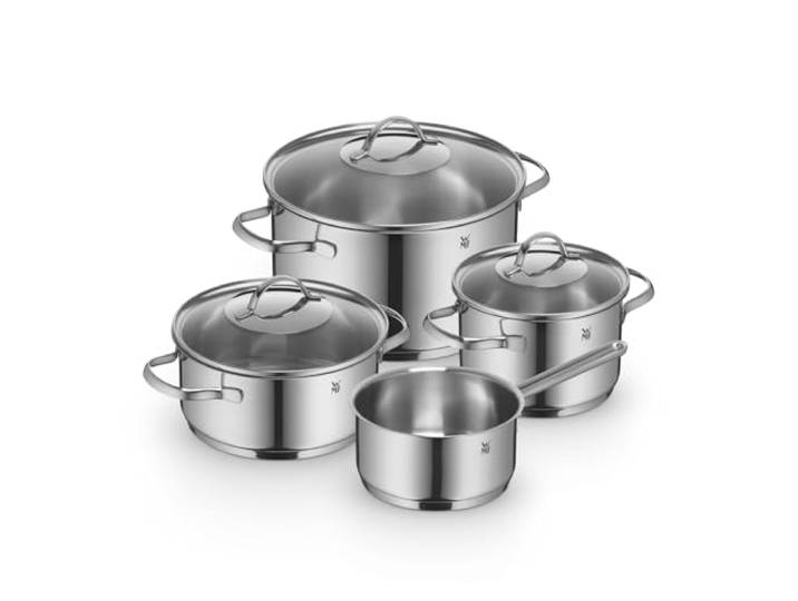 WMF Provence Plus Topfset Induktion 4-teilig, Kochtopf Set mit Glasdeckel, Cromargan Edelstahl poliert, Töpfe Set unbeschichtet