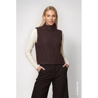 Pullunder MONARI "Pullunder Basic Chenille", Damen, Gr. 44, braun (schwarz), Strick, Obermaterial: 100% Polyester, unifarben, regular fit taillenbedeckt, Rundhals, Pullover Pullunder, Regular fit mit Stehkragen