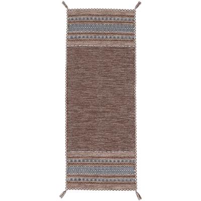 Teppich CARPETFINE "Kelim Azizi, auch als Läufer erhältlich", braun, B:80cm H:5mm L:500cm, Baumwolle, Teppiche, Teppich, handgewebt, Baumwolle, Wendeteppich mit Fransen, Fleckerl, Wohnzimmer