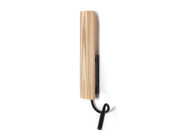 Applique murale noire verticale en bois rustique avec spot réglable