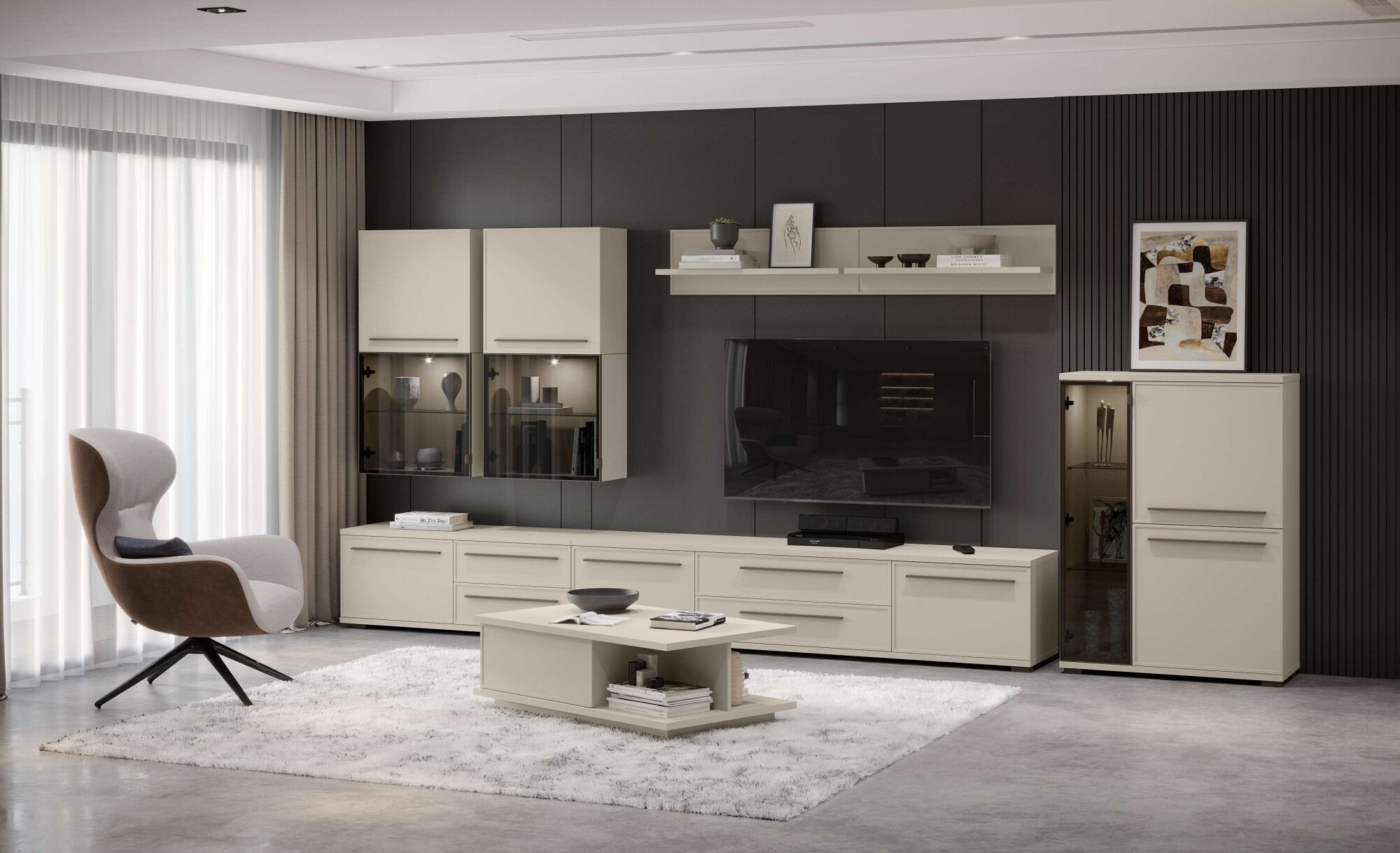 TV-Board GOODPRODUCT "Opera TV-Lowboard, TV-Kommode, TV-Schrank, TV-Unterschrank, TV-Möbel", beige (cashmere farbe), B:180cm H:46cm T:46cm, Holzwerkstoff, MDF, Sideboards, TV-Board, UV lackiert, Soft Close Funktion, Höhenverstellbare Füsse cashmere farbe 