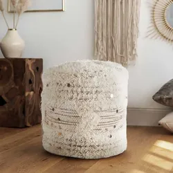 Hocker in Cremeweiß Pailletten Oberfläche