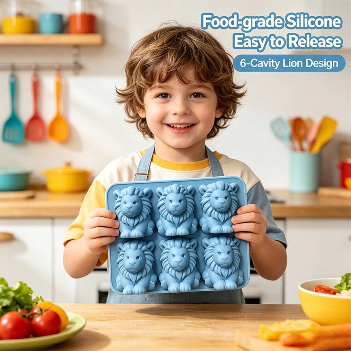 INF (Lot de 2) Moules à glaçons lion en silicone - Silicone alimentaire, bac souple réutilisable pour glaçons et desserts Bleu